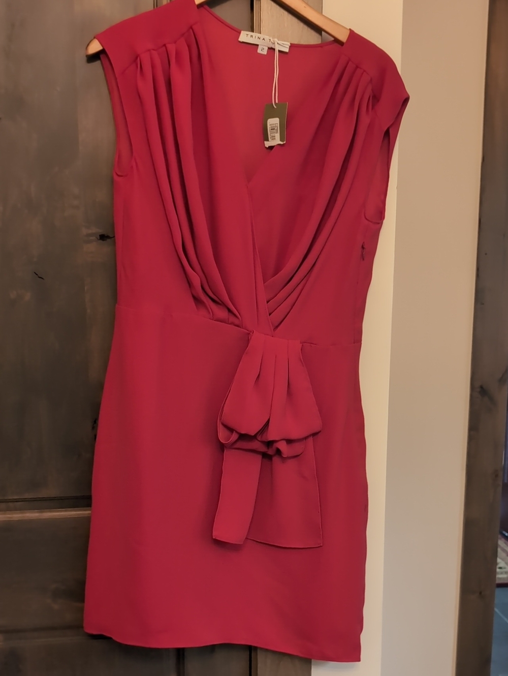 Trina Turk Red Draped V-Neck Mini Dress Size 2